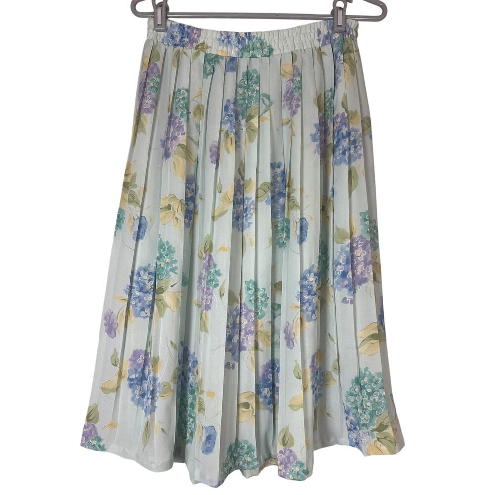 Vintage 90s Pastel Pleated Floral Midi Skirt 14 Cottage Spring Easter Soft Girl